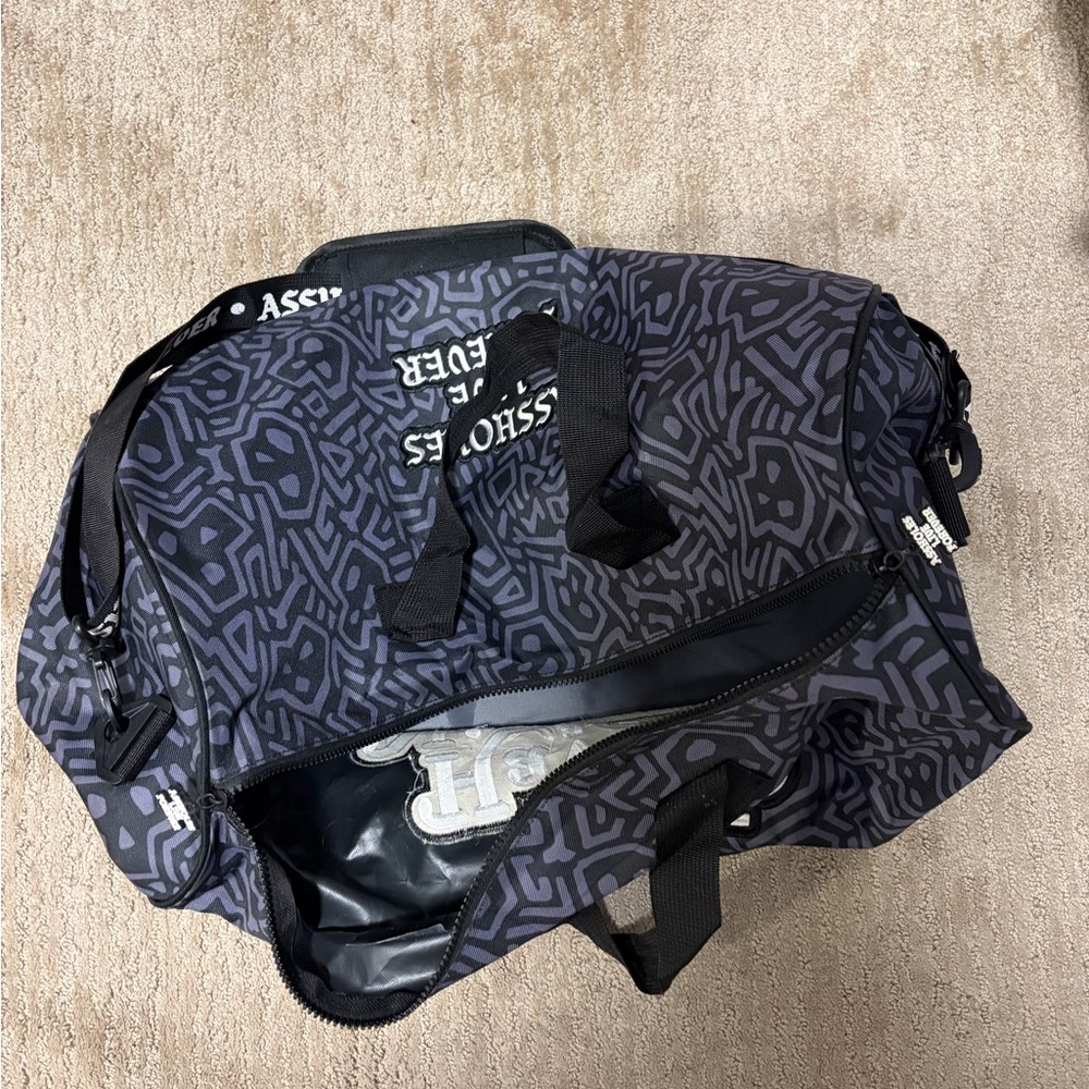 Men's Patterned Navy Travel Duffel Bag with Shoulder Strap